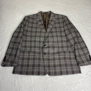 Lauren Ralph Lauren 50R Checkered Plaid Grey Blue Blazer Jacket Coat Ultraflex